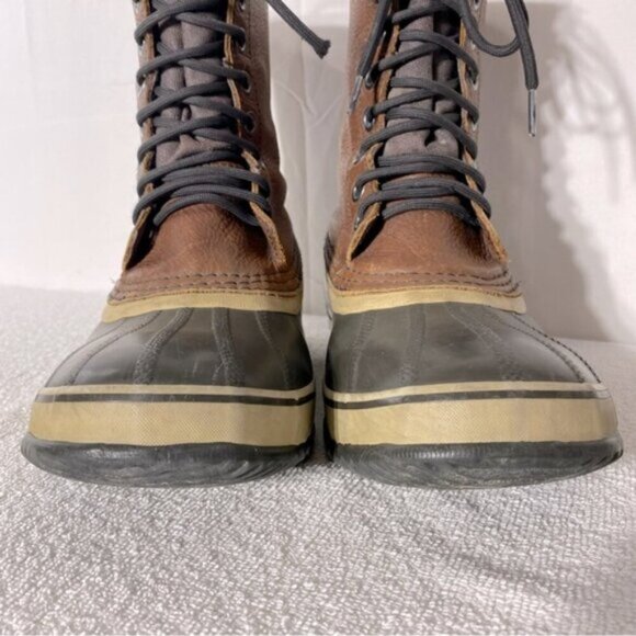 Vintage Sorel Premium T Brown Leather W Rubber Lace Up Winter Boots 8.5 - Picture 2 of 14